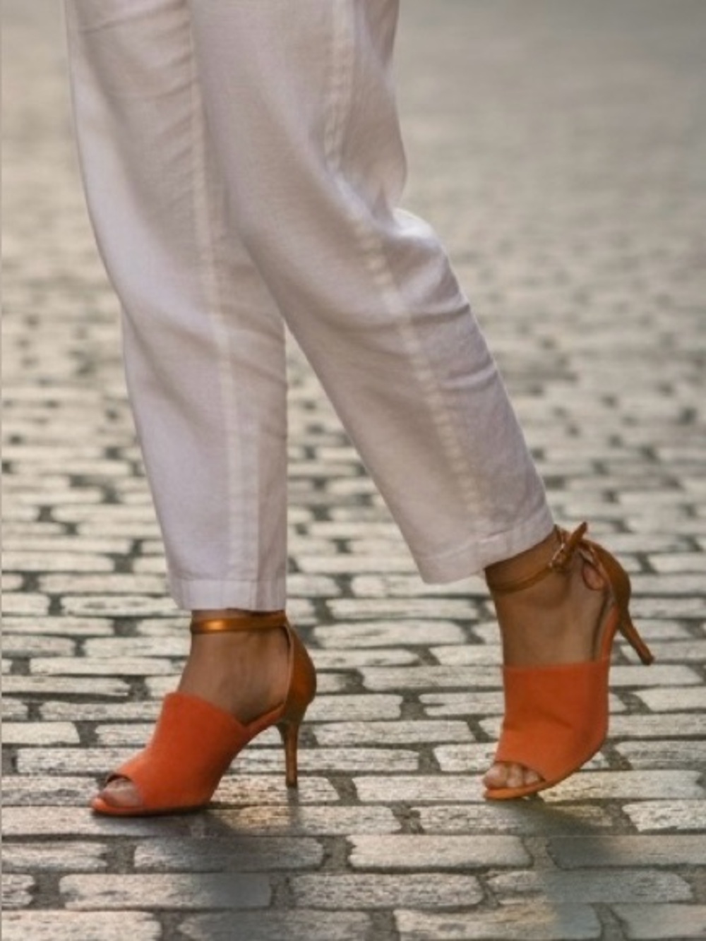 Open-Toe Heel Ankle-Strap Sandals in Orange